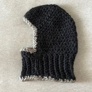 Hand Crafted Dark Heather Grey Balaclava w/ Light Grey Trim